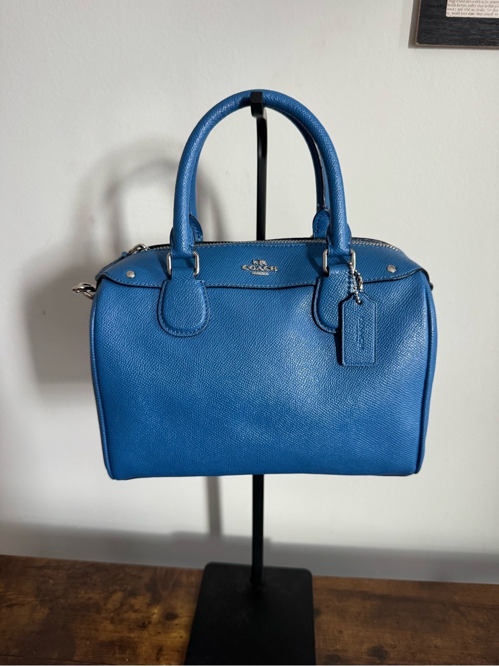 Coach Mini Bennett Satchel Blue Pebbled Leather Satche Bag F5752